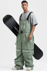 Peto para nieve holgado con múltiples bolsillos y cremalleras desmontables en color negro para hombre