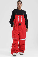 Peto para nieve holgado con múltiples bolsillos y cremalleras desmontables en color negro para mujer 
