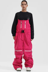 Peto para nieve holgado con múltiples bolsillos y cremalleras desmontables en color negro para mujer 