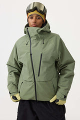 Women's Army Green Face Vented Multi-pocket Fully Waterproof Snow Jacket