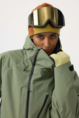 Women's Army Green Face Vented Multi-pocket Fully Waterproof Snow Jacket
