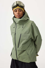 Women's Army Green Face Vented Multi-pocket Fully Waterproof Snow Jacket