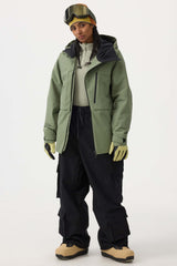 Women's Army Green Face Vented Multi-pocket Fully Waterproof Snow Jacket