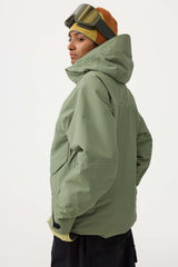 Women's Army Green Face Vented Multi-pocket Fully Waterproof Snow Jacket