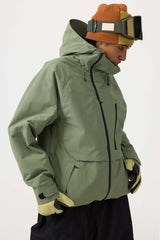 Women's Army Green Face Vented Multi-pocket Fully Waterproof Snow Jacket