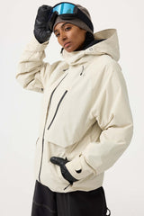 Women's Army Green Face Vented Multi-pocket Fully Waterproof Snow Jacket