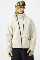 Men's White Face Vented Multi-pocket Fully Waterproof Snow Jacket