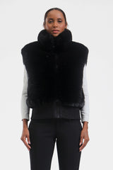 Women's Black Faux Fur Shirred Hem Ski Vest