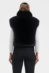 Women's Coffee Faux Fur Shirred Hem Ski Vest