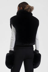 Women's Coffee Faux Fur Shirred Hem Ski Vest