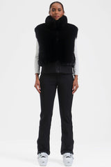 Women's Black Faux Fur Shirred Hem Ski Vest