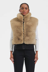 Women's Coffee Faux Fur Shirred Hem Ski Vest