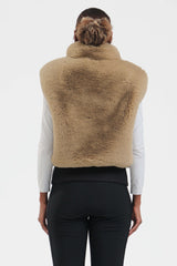 Women's Coffee Faux Fur Shirred Hem Ski Vest