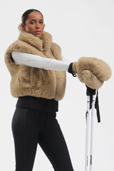 Women's Coffee Faux Fur Shirred Hem Ski Vest