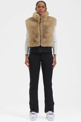 Women's Black Faux Fur Shirred Hem Ski Vest