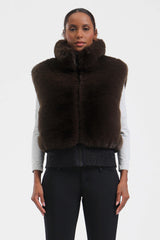 Women's Black Faux Fur Shirred Hem Ski Vest