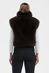 Women's Coffee Faux Fur Shirred Hem Ski Vest