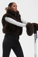 Women's Coffee Faux Fur Shirred Hem Ski Vest