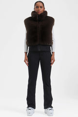 Women's Black Faux Fur Shirred Hem Ski Vest