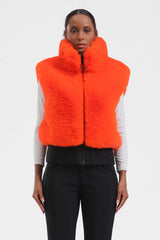 Women's Black Faux Fur Shirred Hem Ski Vest