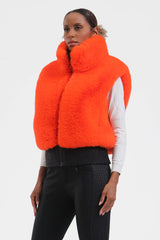 Women's Black Faux Fur Shirred Hem Ski Vest