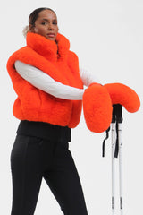 Women's Coffee Faux Fur Shirred Hem Ski Vest