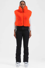 Women's Coffee Faux Fur Shirred Hem Ski Vest