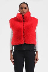 Women's Coffee Faux Fur Shirred Hem Ski Vest
