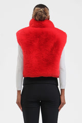 Women's Black Faux Fur Shirred Hem Ski Vest