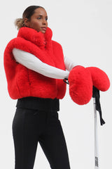 Women's Black Faux Fur Shirred Hem Ski Vest