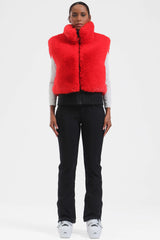 Women's Coffee Faux Fur Shirred Hem Ski Vest
