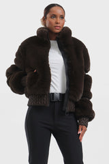 Elegant Women's Red Faux Fur Slim Fit Ski Jacket