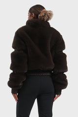 Elegant Women's Red Faux Fur Slim Fit Ski Jacket