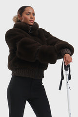 Elegant Women's Red Faux Fur Slim Fit Ski Jacket