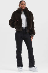 Elegant Women's Red Faux Fur Slim Fit Ski Jacket