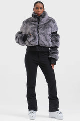 Elegant Women's Red Faux Fur Slim Fit Ski Jacket
