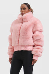 Elegant Women's Red Faux Fur Slim Fit Ski Jacket