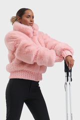 Elegant Women's Red Faux Fur Slim Fit Ski Jacket