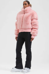 Elegant Women's Red Faux Fur Slim Fit Ski Jacket
