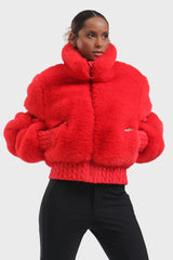 Elegant Women's Red Faux Fur Slim Fit Ski Jacket