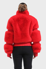 Elegant Women's Red Faux Fur Slim Fit Ski Jacket