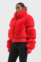 Elegant Women's Red Faux Fur Slim Fit Ski Jacket