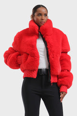 Elegant Women's Red Faux Fur Slim Fit Ski Jacket
