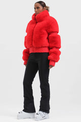 Elegant Women's Red Faux Fur Slim Fit Ski Jacket