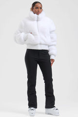 Elegant Women's Red Faux Fur Slim Fit Ski Jacket