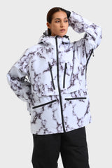 Women's Marble Pattern Multifunctional Waterproof Insulated Snow Jacket