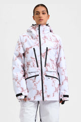 Women's Marble Pattern Multifunctional Waterproof Insulated Snow Jacket