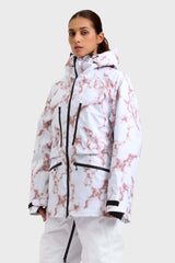 Women's Marble Pattern Multifunctional Waterproof Insulated Snow Jacket