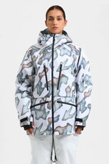 Women's Marble Pattern Multifunctional Waterproof Insulated Snow Jacket