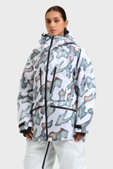 Women's Marble Pattern Multifunctional Waterproof Insulated Snow Jacket